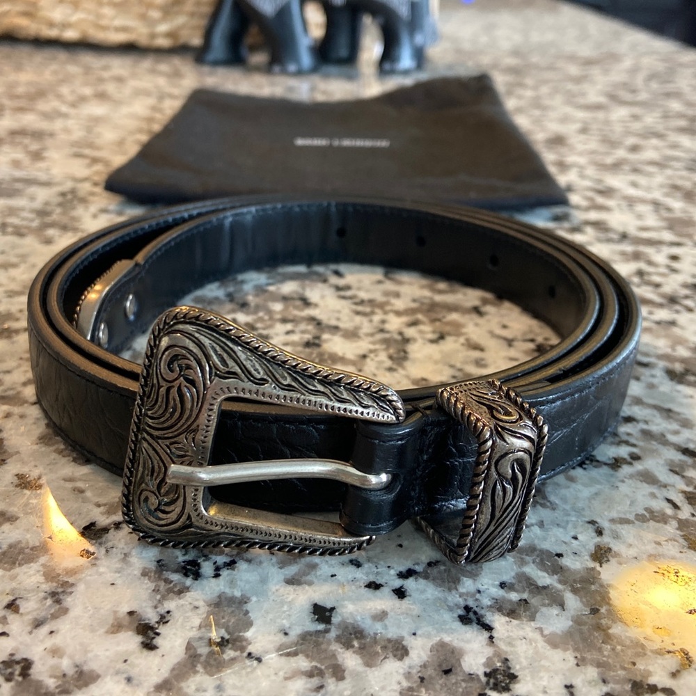 Saint Laurent Black Leather Western Belt